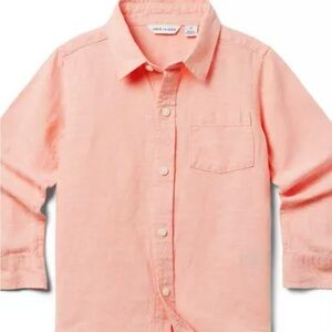 Janie and Jack peach Button Down linen Shirt Long Sleeve